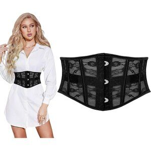Women's Jacquard Corset Belt Lace Up Bustier Waspie Belt Renaissance Black Lace